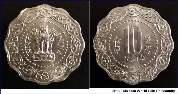 India 10 paise.  1973, Mint Calcutta.