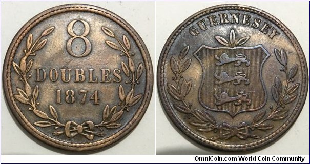 8 Doubles (Bailiwick of Guernsey - British Crown Dependencies / Queen Victoria // Bronze 9.6g / Low Mintage: 70.000 pcs)