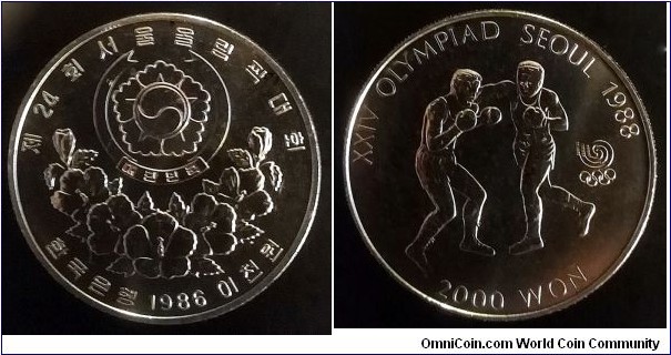 Republic of Korea (South Korea) 2000 won. 1986, Olympic Games 1988 in Seoul - Boxing. Nickel. Mintage: 560.000 pcs.
