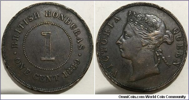 1 Cent (Crown Colony of British Honduras / Queen Victoria // Bronze 9.18g / Low Mintage: 50.000 pcs) 