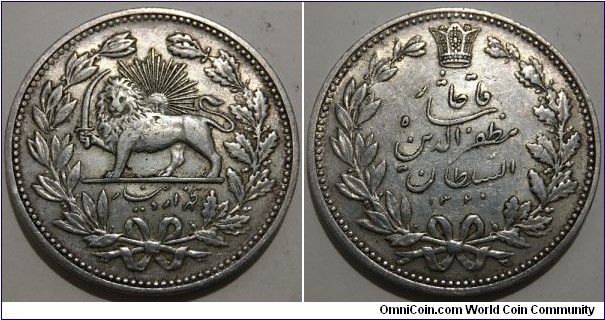 ½ Toman / 5 Qiran / 5000 Dinars (Imperial State of Persia / Mozaffar ad-Din Shah Qajar // SILVER 0.900 / 23.03g / ⌀37mm / Mintage: 250.000 pcs)