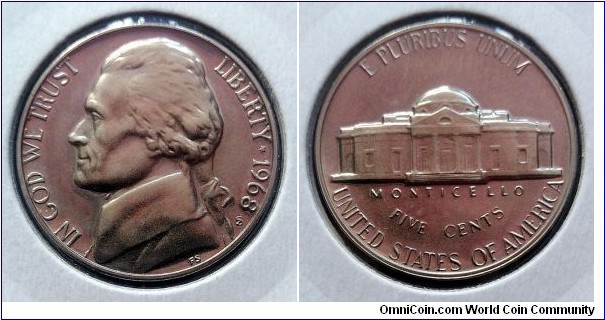 1968 S Jefferson nickel.