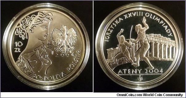 Poland 10 złotych. 2004, XXVIIIth Olympic Games - Athens 2004. Ag 925. Weight; 14,14g. Diameter; 32mm. Proof. Mintage: 70.000 pcs.