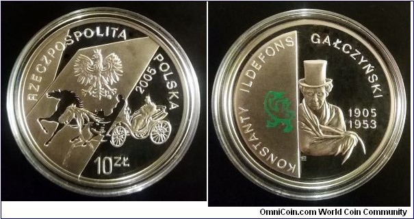 Poland 10 złotych. 2005, Konstanty Ildefons Gałczyński.  Ag 925. Weight; 14,14g. Diameter; 32mm. Proof. Mintage: 62.000 pcs.