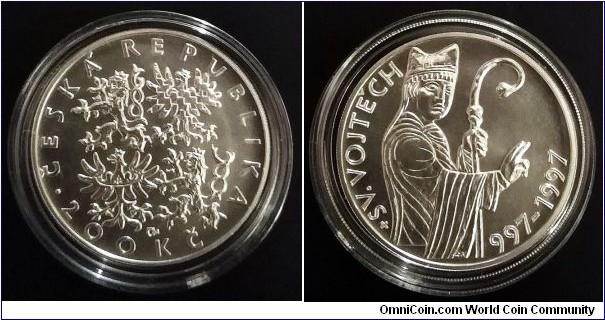 Czech Republic (Czechia) 200 korun. 1000th Anniversary of the Death of St. Adalbert (Sv. Vojtěch, Św. Wojciech) Ag 900. Weight; 13g. Diameter; 31mm. Mintage: 22.500 pcs. 