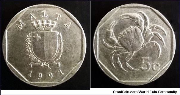 Malta 5 cents. 1991