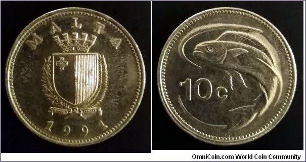 Malta 10 cents. 1991