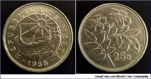 Malta 25 cents. 1986 (III)