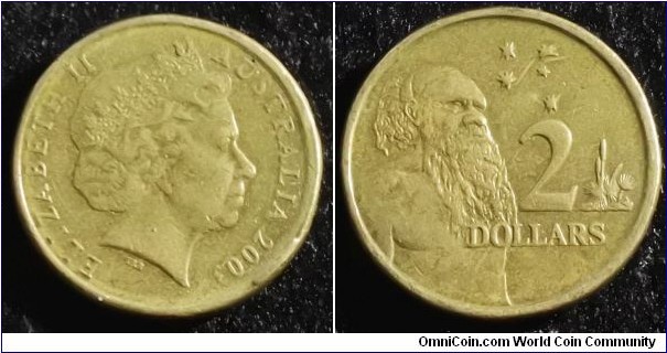 Australia 2003 2 dollars. Die cud at 4 o'clock. Found in circulation. Weight: 1.43g