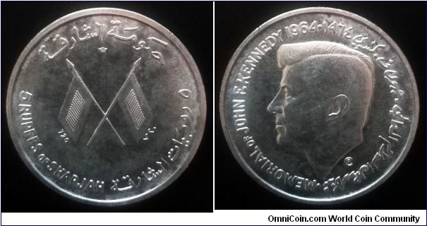 Sharjah 5 rupees. 1964, Memorial of John F. Kennedy. Ag 720. Weight; 25g. Diameter; 36mm.