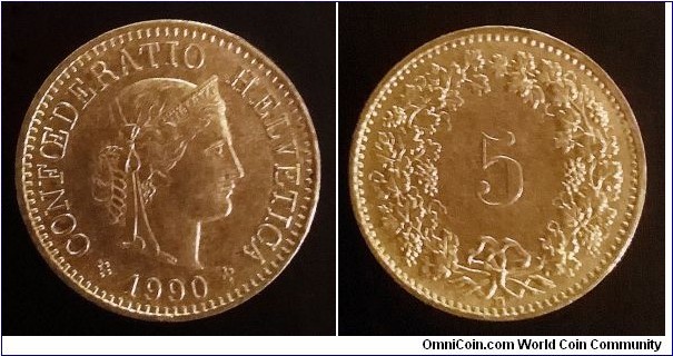 Switzerland 5 rappen. 1990 (B)