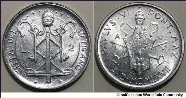 2 Lire (Vatican City State / Pope Paul VI // Aluminium / Low Mintage: 100.000 pcs) 