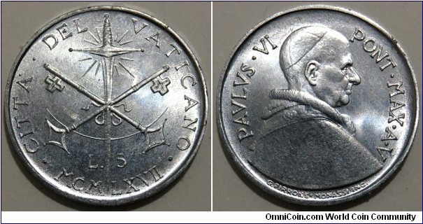 5 Lire (Vatican City State / Pope Paul VI // Aluminium / Low Mintage: 100.000 pcs) 
