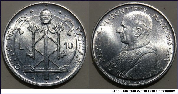 10 Lire (Vatican City State / Pope Paul VI // Aluminium / Mintage: 110.000 pcs) 