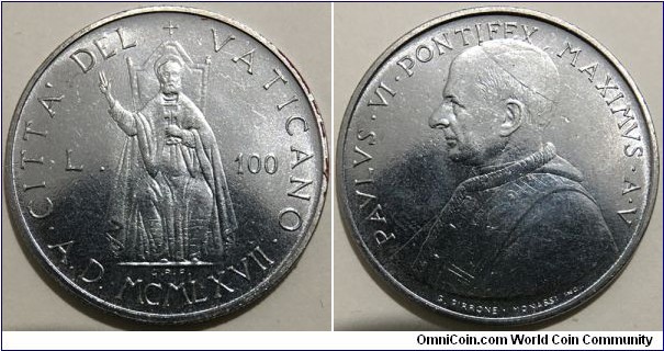 100 Lire (Vatican City State / Pope Paul VI // Stainless Steel / Mintage: 315.000 pcs) 