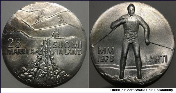 25 Markkaa (Republic of Finland / The FIS Nordic World Ski Championships 1978 // SILVER 0.500 / 26.3g / ⌀37mm / Mintage: 500.000 pcs) 
