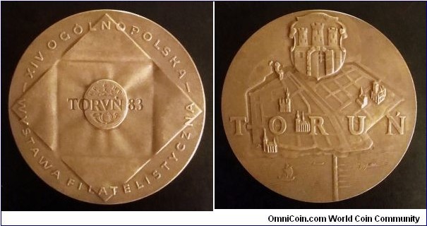 Polish medal - 14th  National Polish Philatelic Exhibition Toruń 1983. Struck at Warsaw Mint. Diameter; 70mm.