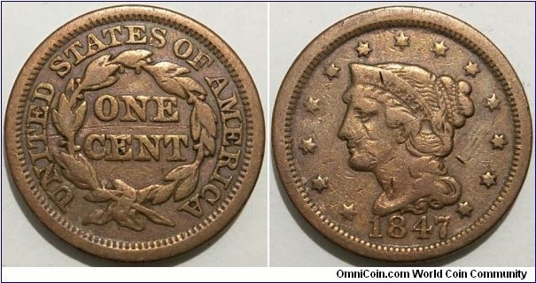 1 Cent (United States of America / Liberty Head - Braided Hair Cent // Copper 10.89g)