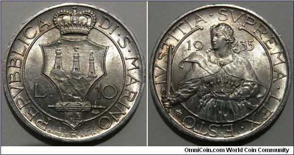 10 Lire (Republic of San Marino // SILVER 0.835 / 10g / ⌀27mm / Low Mintage: 30.000 pcs) 