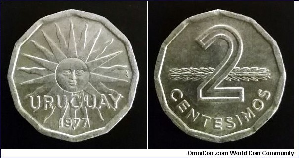 Uruguay 2 centesimos. 1977