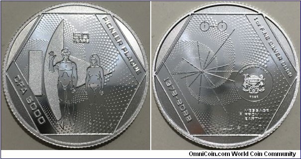 5000 Francs CFA (Republic of Chad / Commemorative issue - Pioneer Plaque 50 Years // SILVER 0.9999 / 31.1g / ⌀38mm / Low Mintage: 30.000 pcs / PROOF)