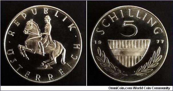 Austria 5 schilling  from 1977 proof coin set. Mintage: 44.000 pcs.