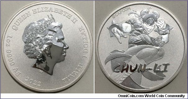 1 Dollar (Tuvalu - Ellice Islands / Queen Elizabeth II / Series: Street Fighter - Chun-Li // SILVER 0.999 / 31.1g / ⌀40.9mm / Low Mintage: 15.000 pcs / Reverse PROOF)
