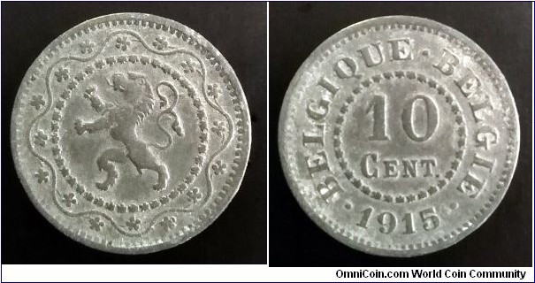 Belgium 10 centimes. 1915, Zinc. German occupation coinage (II)