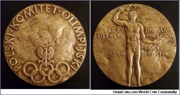 Medal - Polish Olympic Committee. Struck at Warsaw Mint. Diameter; 70mm.