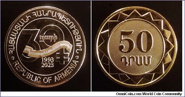 Armenia 50 dram. 2023, 30th Anniversary - National Currency. 