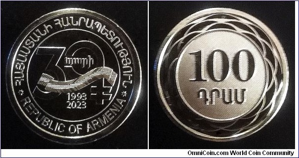 Armenia 100 dram. 2023, 30th Anniversary - National Currency.