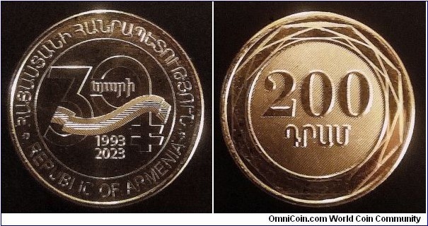 Armenia 200 dram. 2023, 30th Anniversary - National Currency.