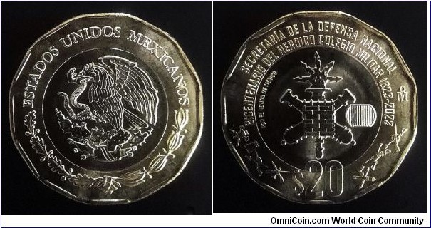 Mexico 20 pesos. 2023, Bicentennial of Mexico’s Military Academy.