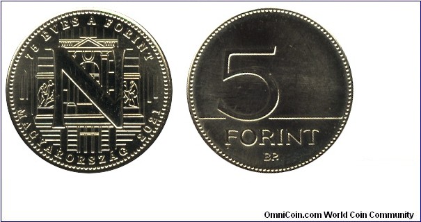 Hungary, 5 forint, 2022, Cu-Ni-Zn, 4.2g, 21.20mm, 75th Anniversary of the foriNt, letter