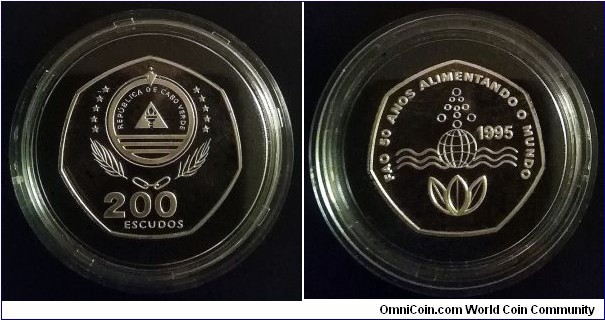 Cape Verde 200 escudos. 1995, 50th Anniversary of FAO. Ag 925. Weight; 18g. Diameter; 30mm. Royal Mint, Llantrisant (UK) Proof. Mintage: 1.000 pcs.   