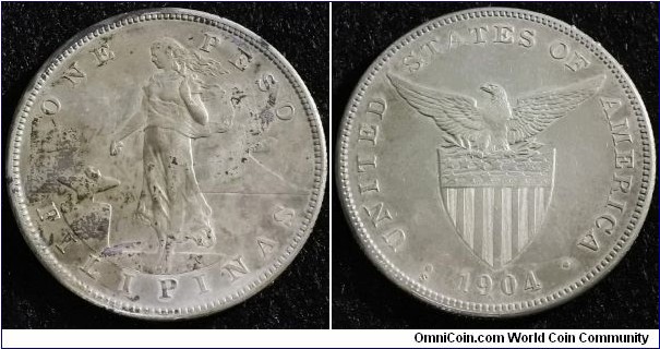 Philippines 1904 1 peso. Mintmark S. Weight: 26.94g