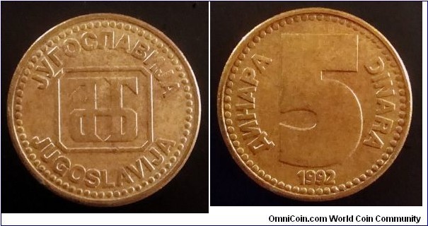 Yugoslavia 5 dinara. 1992 (II)