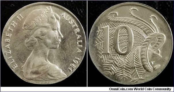 Australia 1981 10 cents struck on Sri Lanka planchet! Supposedly unique. Struck in Royal Mint. Weight: 5.42g