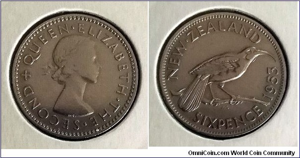 New Zealand 6 pence. 1953