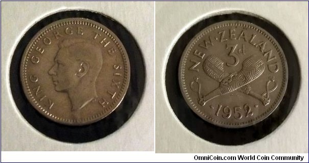 New Zealand 3 pence. 1952