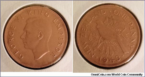 New Zealand 1 penny. 1943
