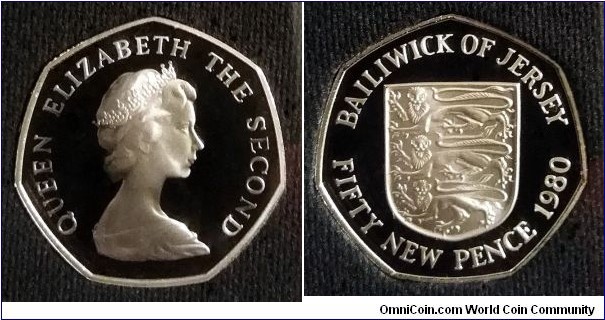 Jersey 50 new pence from Royal Mint 1980 proof set. Mintage: 7.800 pcs.