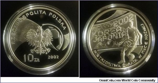 Poland 10 złotych. 2002, World Football Championship Korea/Japan 2002. Ag 925. Weight; 14,14g. Diameter; 32mm. Proof. Mintage: 55.000 pcs.