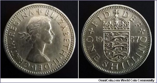 1 shilling 1957, English shield.