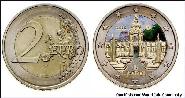 Germany 2 Euro - Sachsen. Colored.