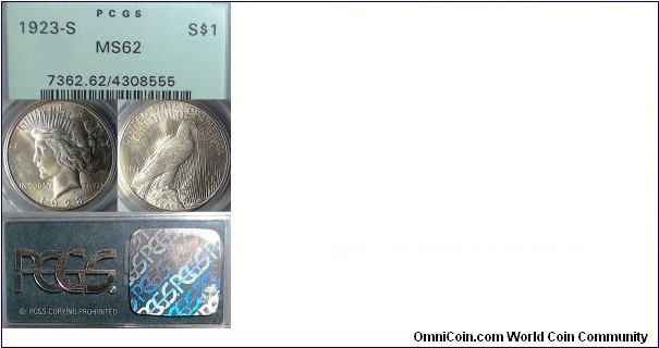 US 1923-S peace Dollar
in a PCGS gen 2.2 holder