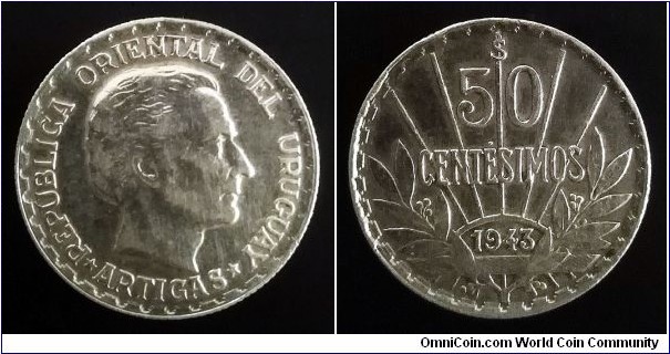 Uruguay 50 centesimos. 1943, Ag 720.