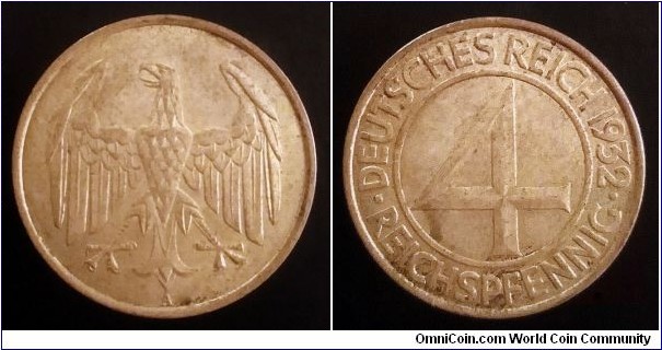 Germany (Weimar Republic) 4 reichspfennig. 1932, So-called 