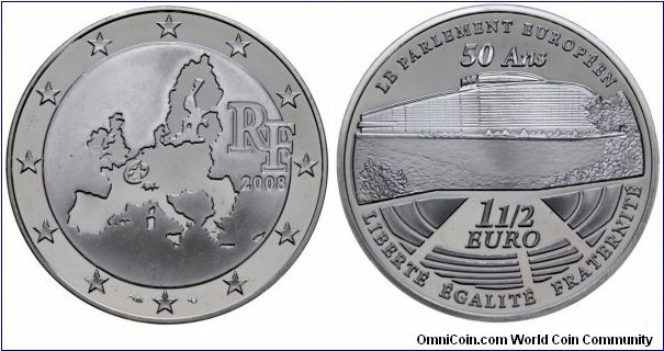 France 1 1/2 Euro - 50th Anniversary of the European Parliament.