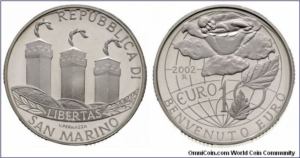 San Marino 10 Euro 2002 - Introduction of the Euro. Welcome Euro. 22g Ag 925.